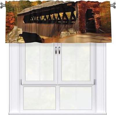 Albany Covered Bridge Curtain Valance for Windows, Rod Pocket Drape Valences Window Treatments 1 Panel Blackout Short Curtains for Kitchen Bathroom Bedroom Home Decor 54x18 Inch