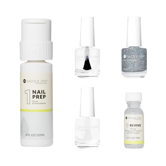 Dazzle Dry Full System Kit - Diamond - A holographic micro-glitter in a clear base. (5 Piece Kit)