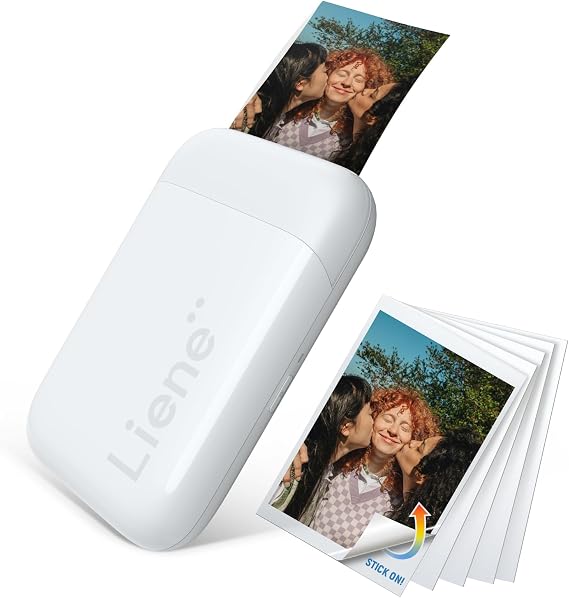 Liene Pearl K100 2x3 Photo Printer, Mini Picture Printer w/ 10 Zink Adhesive Paper, Bluetooth 5.2 Compatible w/iOS & Android, Portable Color Mono Instant Sticker Printer for iPhone, Smartphone, White