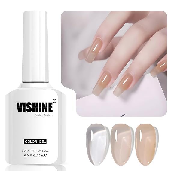 Vishine Sheer Gel Nail Polish,16ml Soak Off Jelly Gel Polish, Translucent Color UV LED Lamp Cure for Nail Art DIY at Home, L272 Citrus Milk Tea