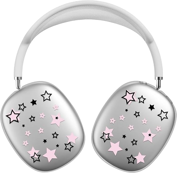 Silicone Case for AirPods Max Headphones, Clear Star Soft TPU Ear Cups Cover/Ear Pad Cover/Headband Protection for Apple AirPods Max USB-C/Lightning (2024/2020) (Pink Stars)