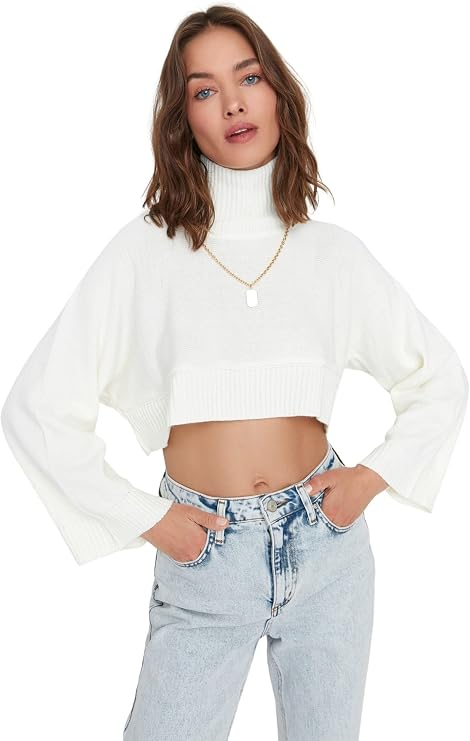 Trendyol Women's Regular Fit Basic Standing Collar Knitwear Sweater Sweatshirt (Pack of 1)