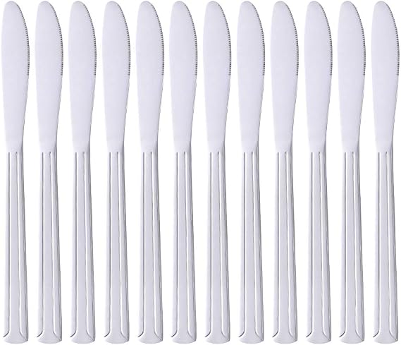 Stainless Steel Dinner Knives Set of 12, Table Knives Set, 8.1 Butter Knives Set, Metal Knives Tableware Cutlery Set with Clean Lines Handle Fit in Home Restaurant Kitchen- Silver