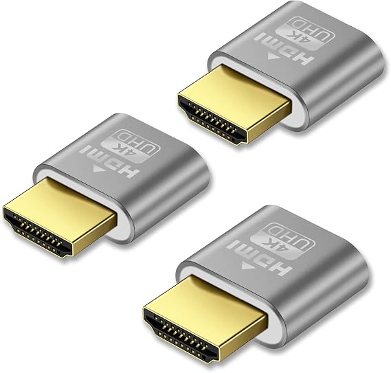 [3 PACK] 4K HDMI Dummy Plug - Virtual Monitor Display Emulator, Headless Display Adapter Supports up to 3840x2160@60Hz, 1080@120Hz DVI EDID Emulator