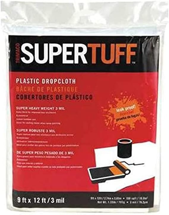 Trimaco SuperTuff 3 mil Plastic Dropcloth, 9-feet x 12-feet