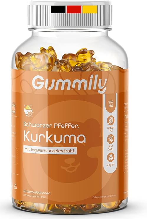 Premium Black Pepper and Turmeric Gummies – Vegan – Ginger Root Extract – Black Pepper Extract – Alternative to Turmeric Capsules – 60 Pieces