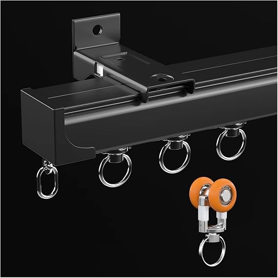 YLLFFLL Black Ceiling Mounted Curtain Track 3mter 2m 5m 6m 8m 10m, Curtain Rails and Fittings for Heavy Curtains, Wall Mounted Metal Curtain Rails Tracks(Wall Mount,2.5m/8.2ft)