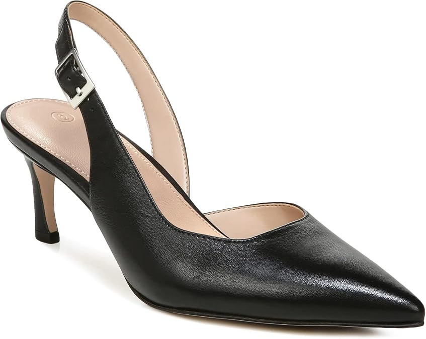 Womens Slingback Heels Low Kitten Pumps Pointed Toe Stiletto Elegant Office Dress Shoes