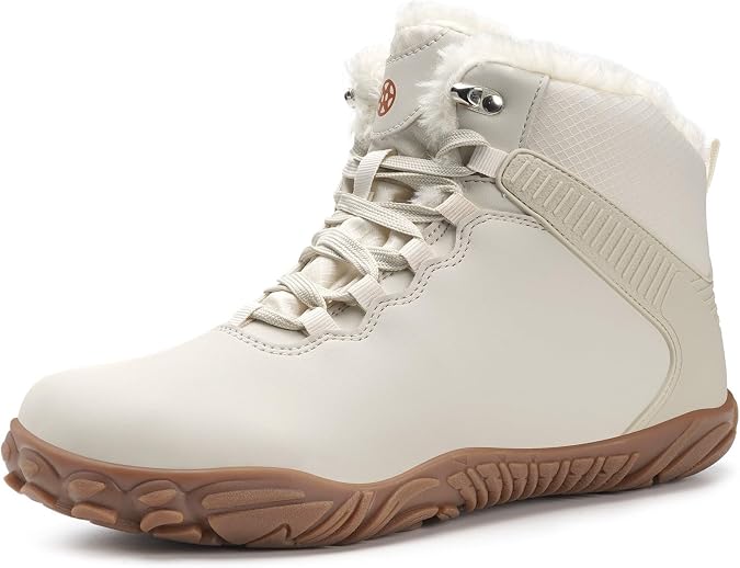 Womens Mens Barefoot Boots Waterproof Winter Snow Boots Warm Ankle Booties with Arch Support Wide Width Hiking Shoes Zero Drop Sole