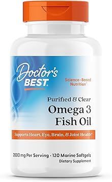 Doctor's Best Omega 3 Fish Oil Supplement for Women & Men - Source of DHA, EPA, Omega-3 Fatty Acids, Purified, High 2000 mg Potency, Heart Health Support, Non-GMO, Gluten Free - 120 Marine Softgels