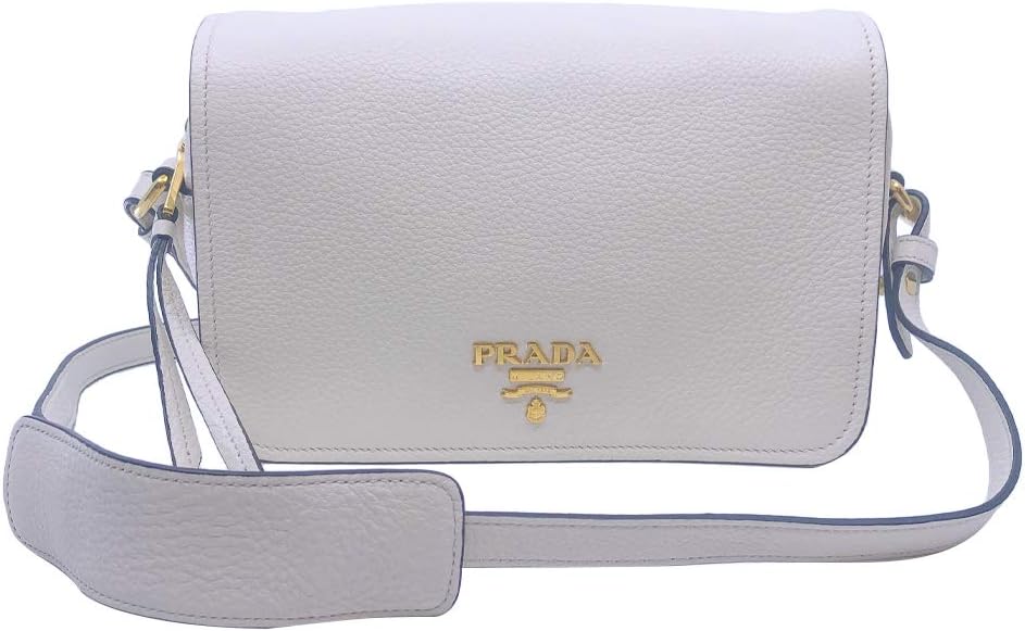 Prada Ivory Vitello Phenix Leather Flap Crossbody Bag Gold Hardware New | Flap closure Prada emblem detail Leather interior lining Twenty four inch strap Dust bag and Authenticity cards included
