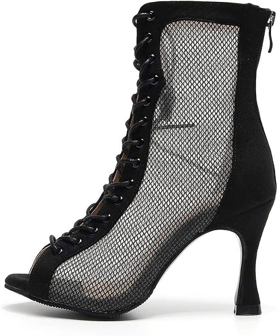 HROYL Women Mesh Dance Heels Boots 3 inch Latin Salsa Dance Shoes 7179