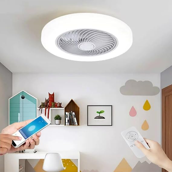Modern Ceiling Fans with Lights, LED Bladeless Ceiling Fan, Use Remote Control or APP to Control, Dimmable Reversible Smart Ceiling Fans, for Bedroom Living Room Kitchen Dining Room(White)