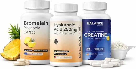 Balancebreens Bromelain + Hyaluronic Acid + Creatine Active Mobility, Hydration & Digestive Support Bundle