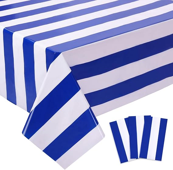 3 Packs Blue and White Striped Tablecloths 54 x 108 Inch