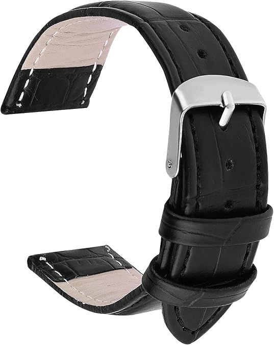 TIESOME Leather Watch Band, Genuine Grain Calfskin Replacement Strap Stainless Steel Buckle Watch Strap for Men Women