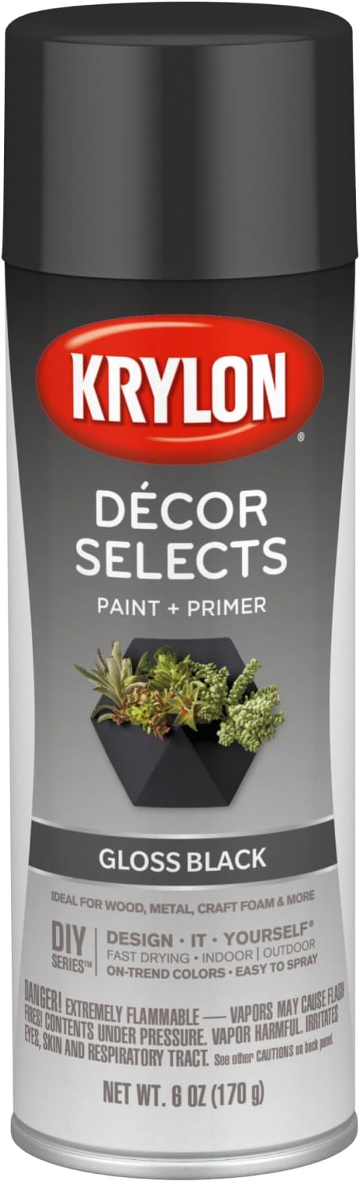 Krylon Decor Selects Paint + Primer, Gloss, Black, 6 oz