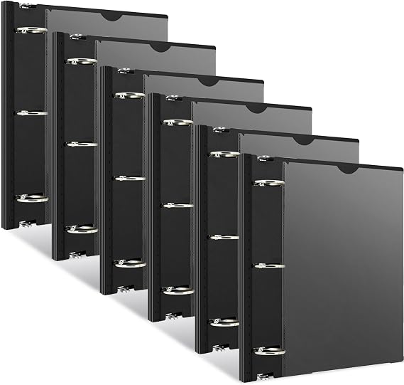 INFUN 1.5 Inch Telescoping 3 Ring Binder - 6PCS, Flexible Round Binder with Customizable Front Cover and Clear Catalog Pocket, 1.5Inch Rings, BlackPerfect for School, Office & Home