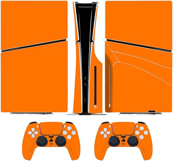 Solid Color Skin Wrap Compatible with PS5 Slim Disc Edition (Orange) | Console Cover Protective Sticker, Game Controller Vinyl Wrap