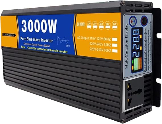 Split Phase Car Power Inverter 1500W Pure Sine Wave Inverter,Peak 3000W, 12V-72V DC To 120V/240VAC Converter with LCD Display High Frequency Inverter
