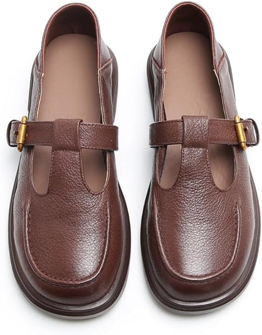 BB BEROBELLO FASHION IS AN ATTITUDE Women's Classic T-Strap Mary Jane Flats Soft Leather Uniform Dress Shoes