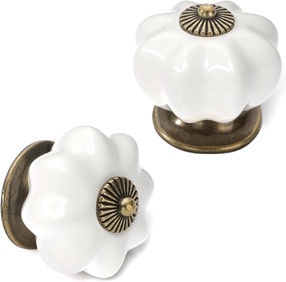 12 Pack Ceramic Cabinet Knobs, White Kitchen Cupboard Pulls, 37mm Single Hole Handle, Classic Antique Pull Handle, Vintage Door Knobs for Chest of Drawer, Dresser, Wardrobe, Home Decoration