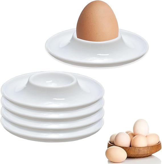 Soft Boiled Egg Holder Set,4 Pcs Egg Cups White Plastic Boiled Egg Cup Set Holder Egg Holders Round Stackable Egg Stand with Tray Suitable for Kitchen Boiled Eggs Breakfast Dinner