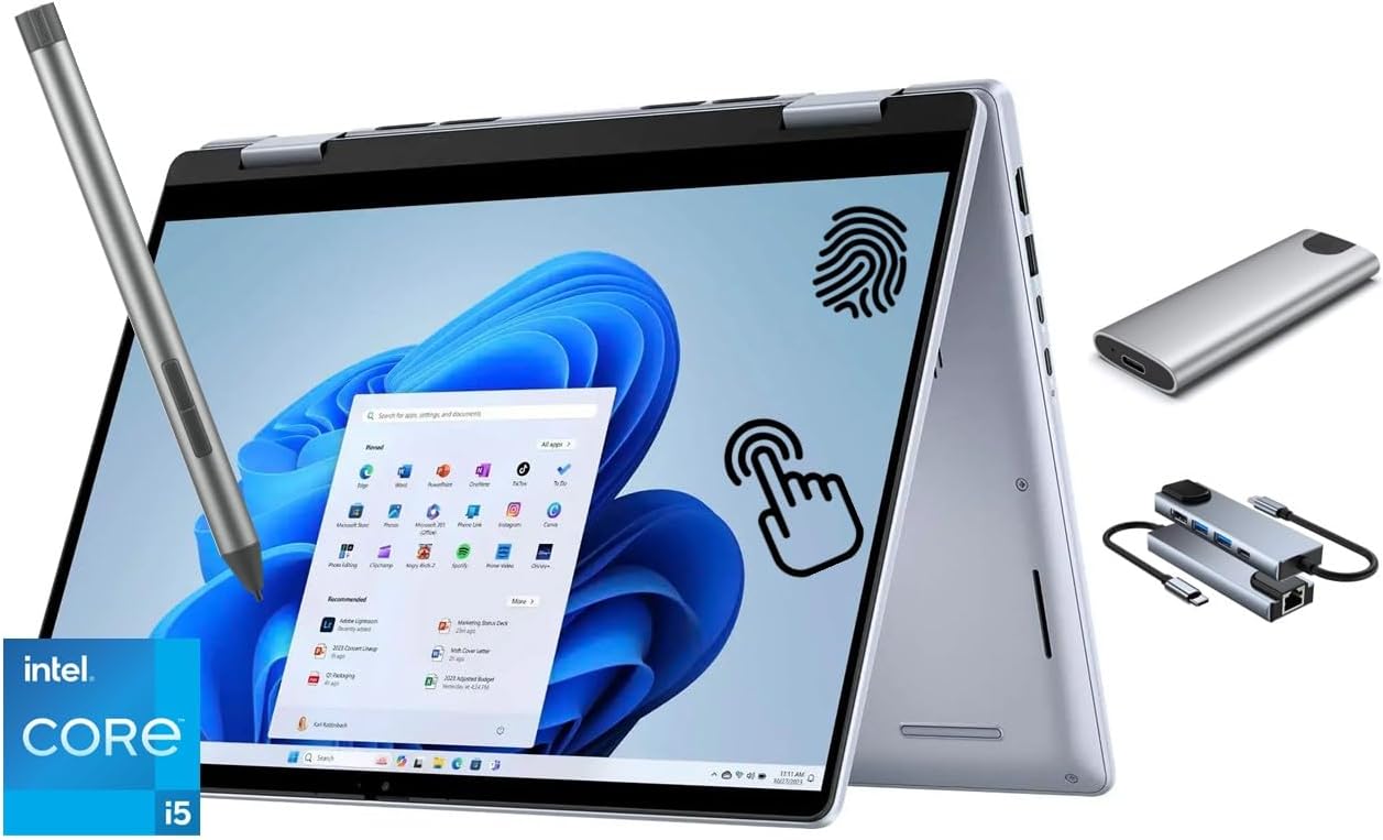 Dell Inspiron 14 2-in-1 Laptop, FHD 14 inch Touchscreen, Intel Core 5 120U Beats i7-1355U 10-Core CPU, 16GB RAM, 1TB SSD  256GB Portable SSD, 3-in-1 External Storage Bundle, Win 11