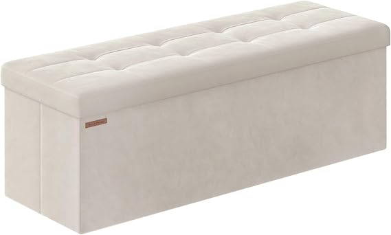 SONGMICS Storage Ottoman Bench, 43.3 Inches Velvet Foldable Foot Rest