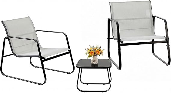 NEWBULIG 3 Piece Patio Furniture Set, Conversation Set Chairs and Table, Front Porch Outdoor Patio Furniture for Lawn, Poolside, Garden, Balcony, Gray