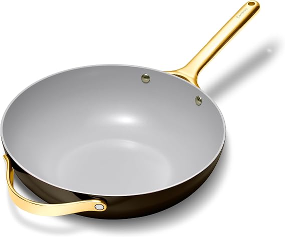 Caraway 12" Non-Stick Ceramic-Coated Stir Fry Pan | Wok-Inspired Pan, Free From forever Chemicals, High-Sloped Walls, Stainless Steel Handles, Black