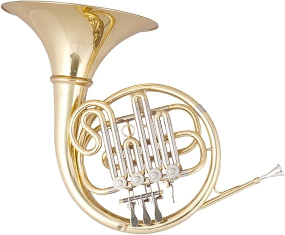 B/F Flat 4 Key French Horn - Brass Lacquer Gold Craft French Horn - Includes Musical Instrument Box for Beginners Examinations Professional Performance(Double Row)
