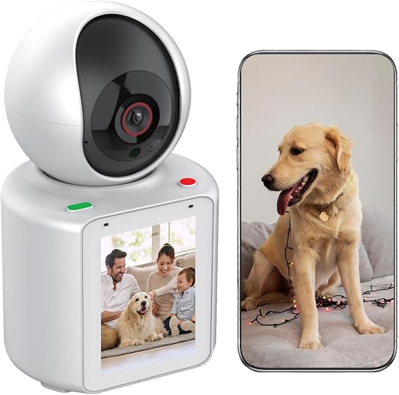 2 Way Video Calling Camera, Dog Camera with Phone App, 2.4G WiFi Only, 360 PTZ Pet Monitor Cam with Speaker, 2.8" Display Doggy Cam, Motion Detector, 1 Click Call, in-House Monitoring Pet/Baby/Nanny