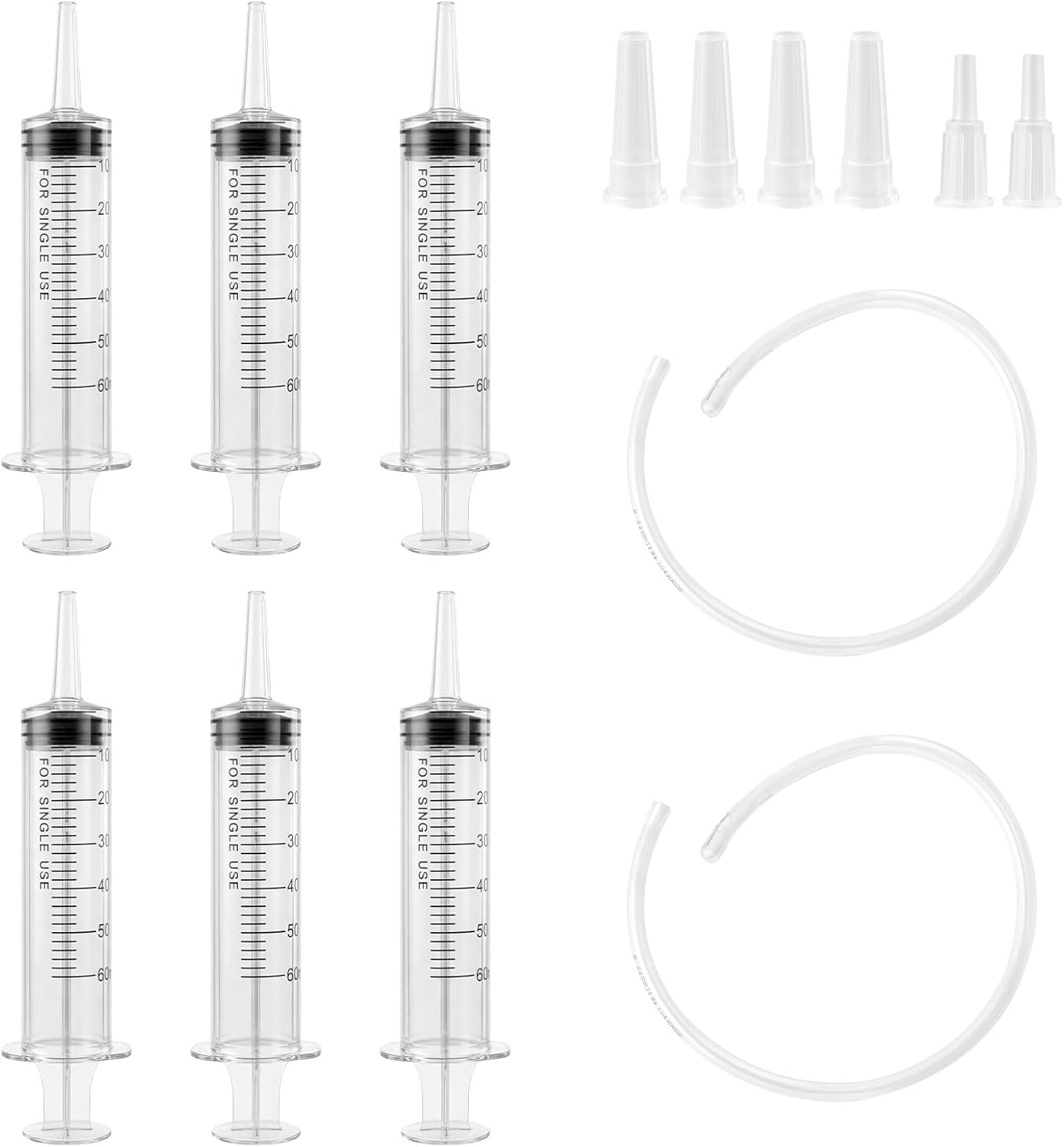 6 Pcs 60ml Plastic Syringes, No Needle Syringe for Refilling and Measuring Liquids,Feeding Pets Sterile, Liquids, Oil, Plant Irrigation Science & Lab Use