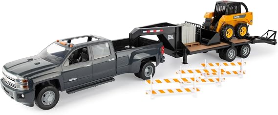 TOMY John Deere 1:16 Scale Big Farm Construction Toys with Skid Steer Toy, Chevrolet Silverado and Accessories, Multicolor, 3 Years and Up