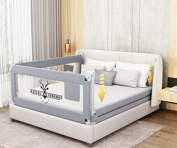 Toddlers Bed Rails Extra Long Swing Down Baby Bed Guards Fold Down Safety Bedrail with Dear Pattern Kids Guardrail for Twin Double Full Size Queen King(1side 150cm L)