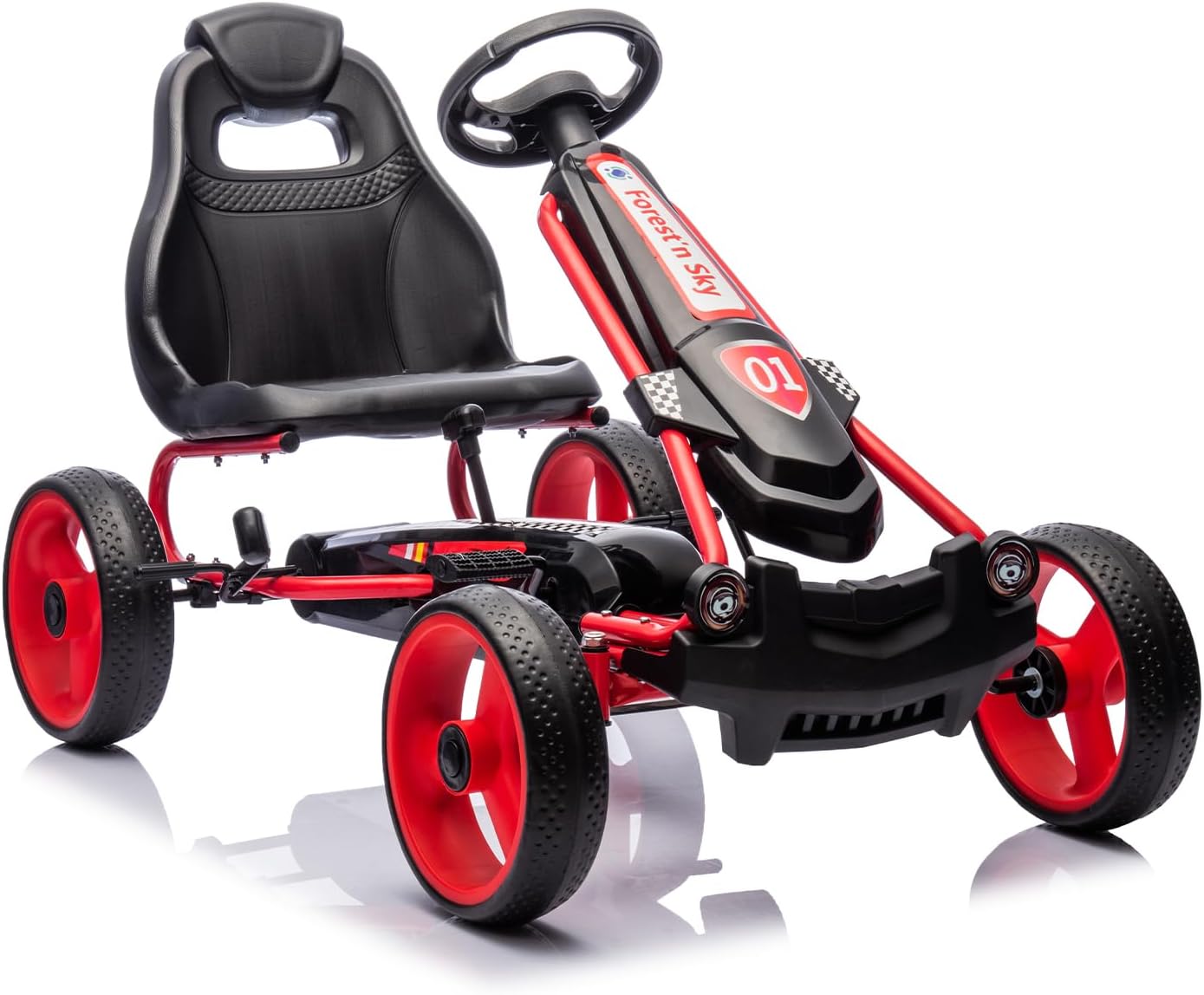 Kids Pedal Go Kart with Dual Brakes Hand Brake  Foot Brake, Adjustable Seat, Smooth EVA Wheels & Sturdy Steel Frame - Safe & Fun Outdoor Ride-On Toy for Ages 3-8