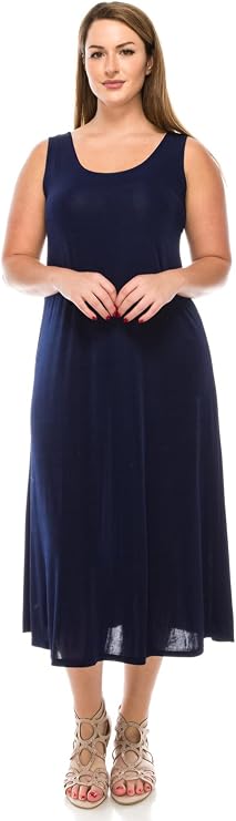 Jostar Women's Tank Long Dress Sleeveless Scoop Neck Casual Swing Flowy T Shirt One Piece