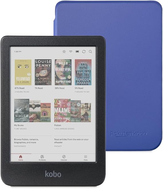 Kobo Clara Colour Black eReader & Cobalt Blue SleepCover Bundle | 6 Glare-Free Colour E Ink Kaleido 3 Display | Dark Mode Option | Waterproof | Built-in-2-Way Stand Cover