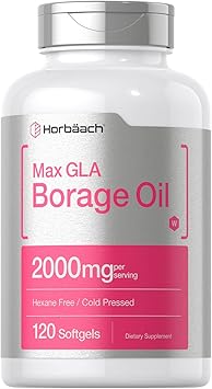 Horbaach Borage Oil Capsules 2000 mg | 120 Softgels | 320mg of GLA | Cold Pressed Seed Oil Supplement