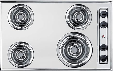 Summit 30" 4 Burner Electric Cooktop, Stainless Steel Look- ZEL05