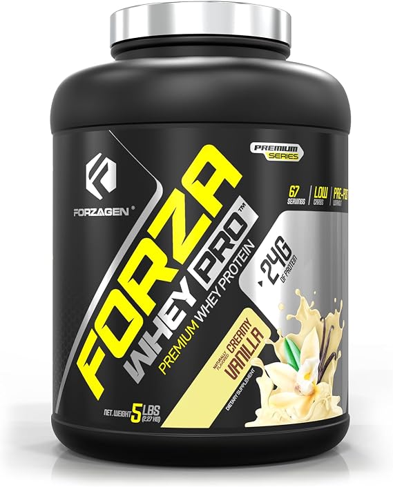 Forzagen Whey PRO Low Carb Protein Powder | 24g of Protein per Serving, No Added Sugar, Gluten Free, Premium Whey for Shakes & Mixes for Men & Women, BCAA | Vanilla, 5 lbs. 67 Servings