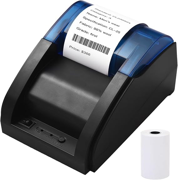 Walfront 58 mm Receipt Printer Bluetooth + USB Portable Desktop Thermal Printer 203 DPI 50 mm Receipt Printer Car Cutter ESC/POS Multisrachler Thermal Printer for Supermarket Restaurant