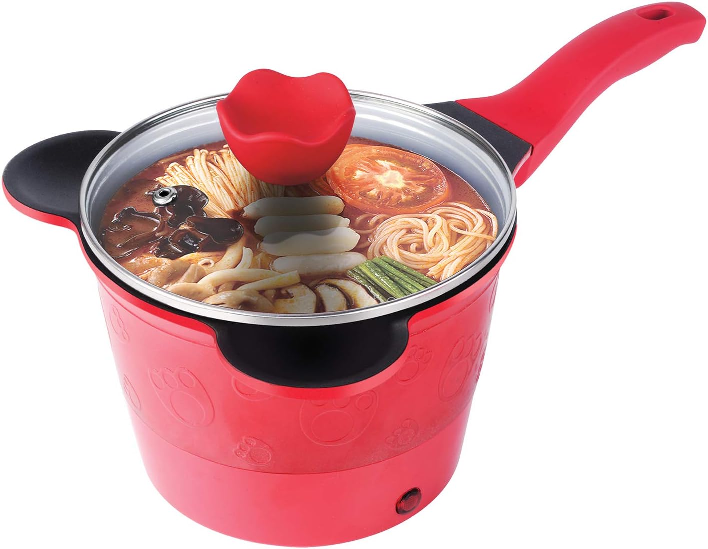 Electric Hot Pot Mini, 1.5L Non-Stick Rapid Noodles Cooker, Multi-functional Mini Electric Sauté Pan with Temperature Control and Over-Heating Protect, Dorm Room Essential, Red