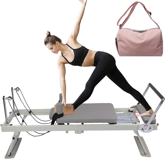 Foldable Reformer Pilates Machine, Adjustable Compact Pilates Reformer Home Fitness Equipment for Home and Gym