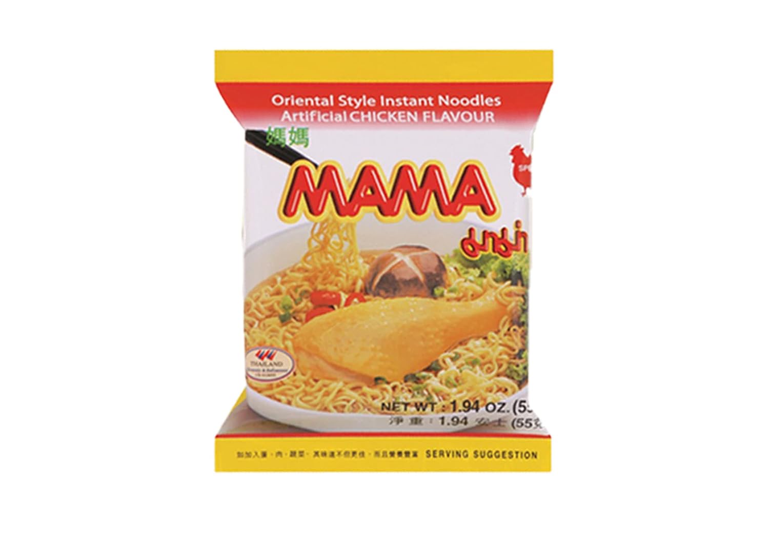 MAMA Oriental Style Instant Noodles Artificial Chicken Flavor, 1.94 Ounce each Pack of 10