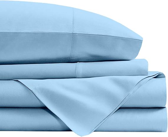 Light Blue Solid Split Sheet Set 6 piece 9 Inch 600 TC (2 Fitted Sheet, 2 Flat Sheet 2 Qty Pillowcase) Split Queen