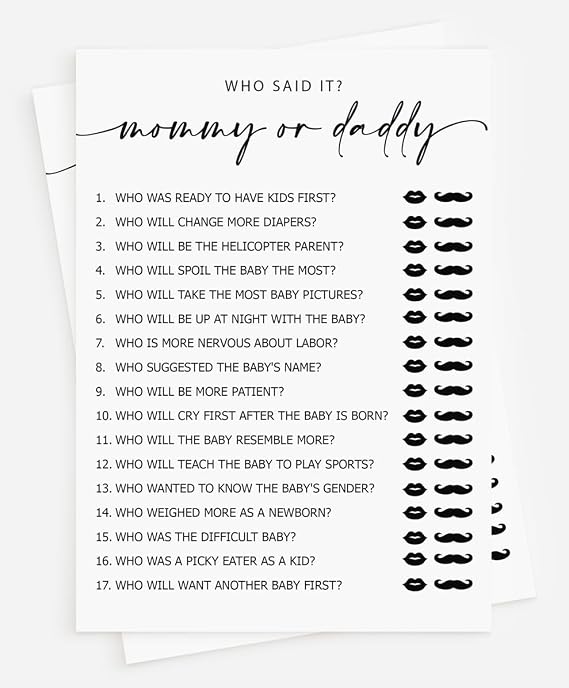 All Ewired Up 50 Mommy or Daddy? Who Said It Game (50-Cards) Fun Baby Shower Game Activity, Gender Neutral Boy or Girl Minimalist