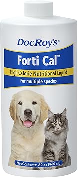 Doc Roy's Forti Cal Liquid, High Calorie Energy Supplement for Dogs, Cats, Horses, Livestock, Supports Weight Gain, Recovery, Hydration, Omega 3 6 9, Vitamins A D3 E C B Complex, Made in USA, 32 oz