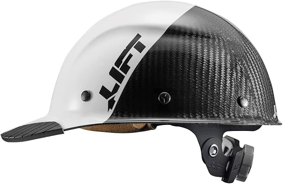 LIFT Safety DAX Fifty 50 Carbon Fiber Cap Style Hardhat ANSI Compliant 6 Point Upgraded Suspension Triple Reinforced Crown, Class C (White - Carbon Fiber)